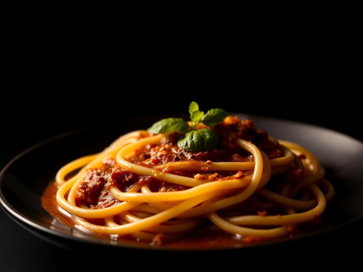 Pasta med köttfärssås på tallrik